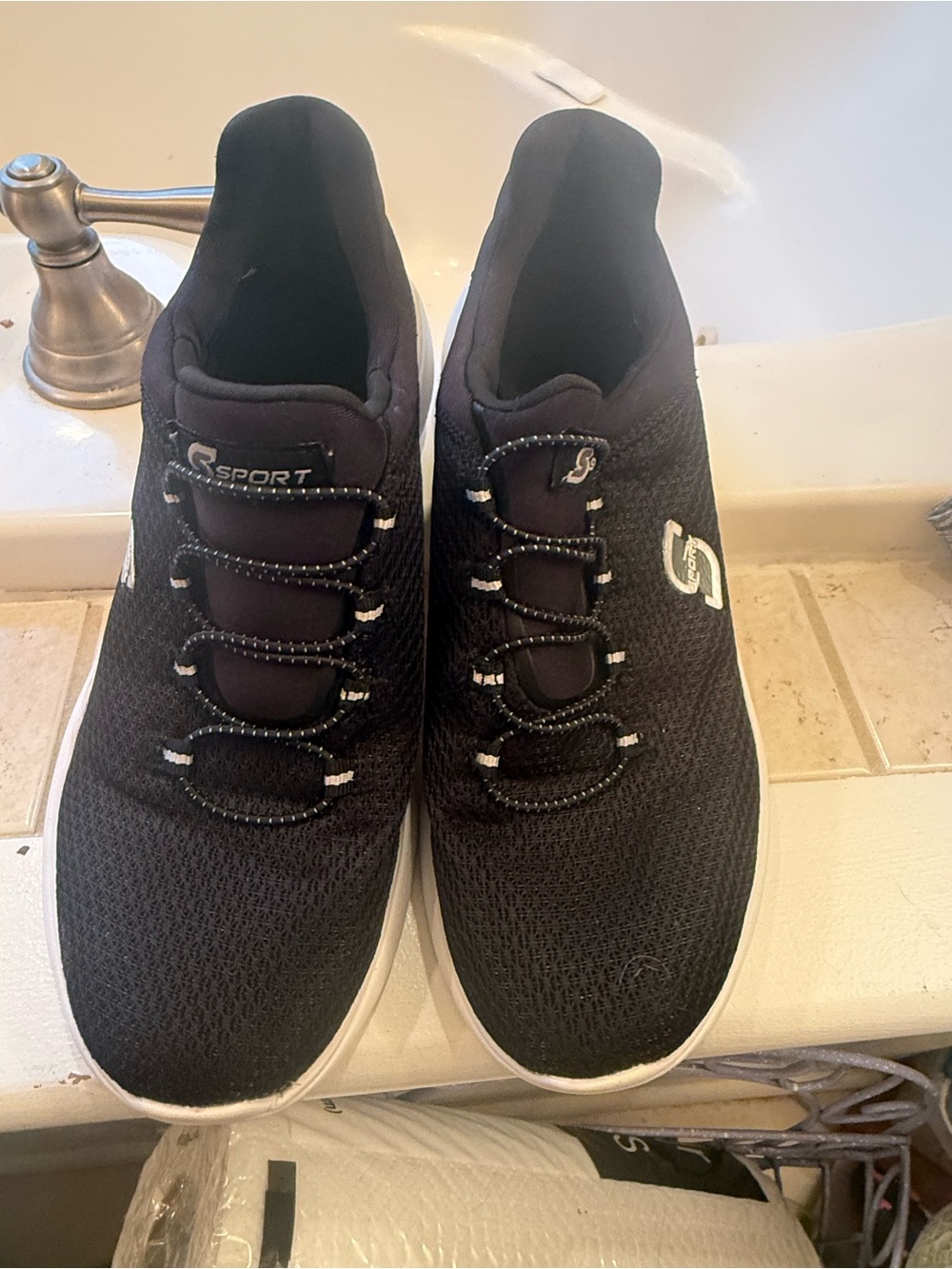 Skechers Black Athletic Slip-On Sneakers with White Soles